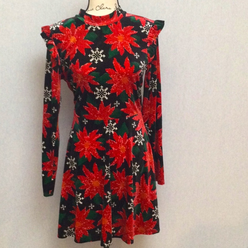 NWOT CHRISTMAS POINSETTIA FIT AND FLARE DRESS SIZE LARGE